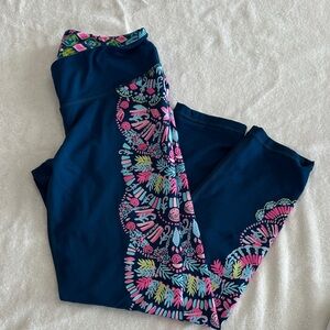 Lilly Pulitzer Navy Leggings with Pink, Aqua & Lime Floral Trim